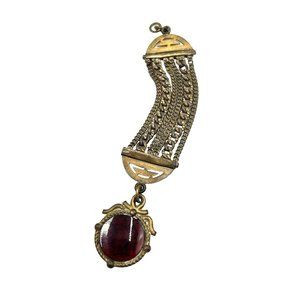 Antique Watch Fob Intaglio Cameo Soldier Head Carnelian Color Glass AS IS